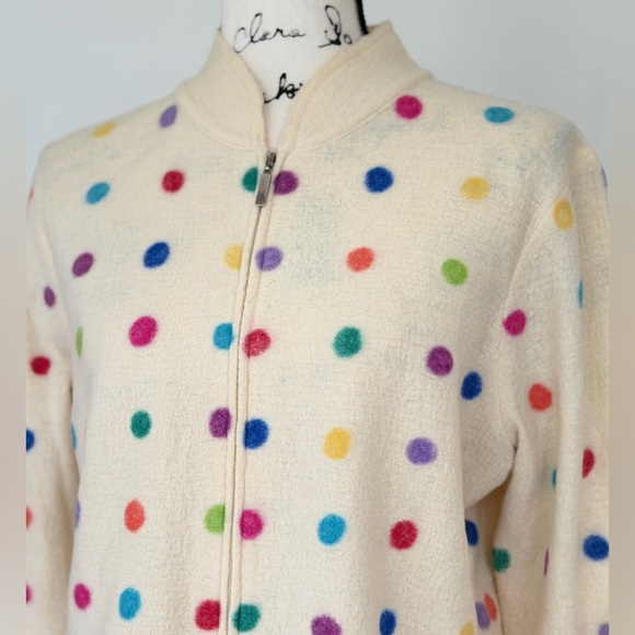 Marisa Christina Polka Dot Cardigan Cream Multicolor 100%Wool Full Zip Gypsy Y2K - Picture 4 of 15